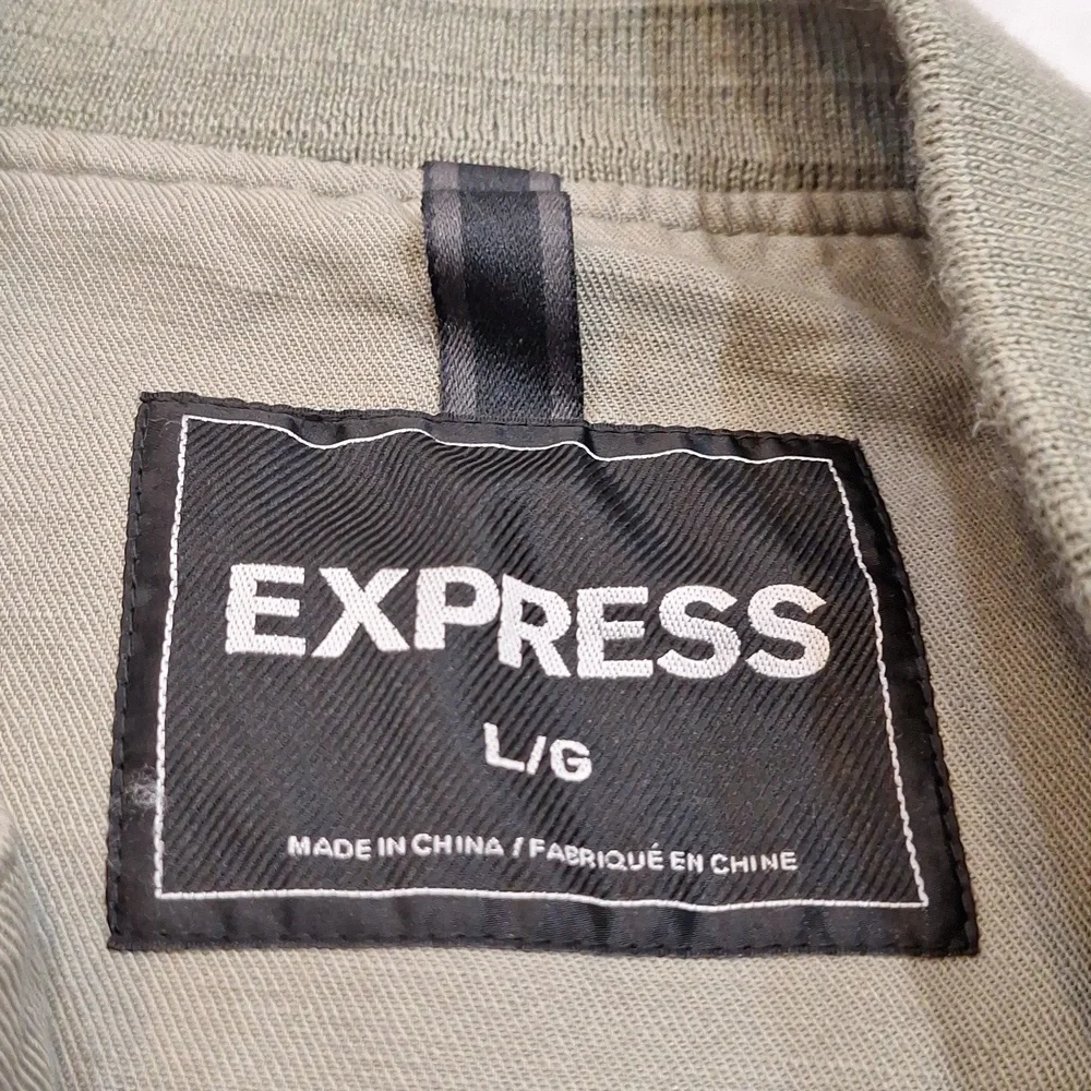Express Mens‎ Bomber Jacket Olive Green Military Vibe New York Linen Blend AS IS